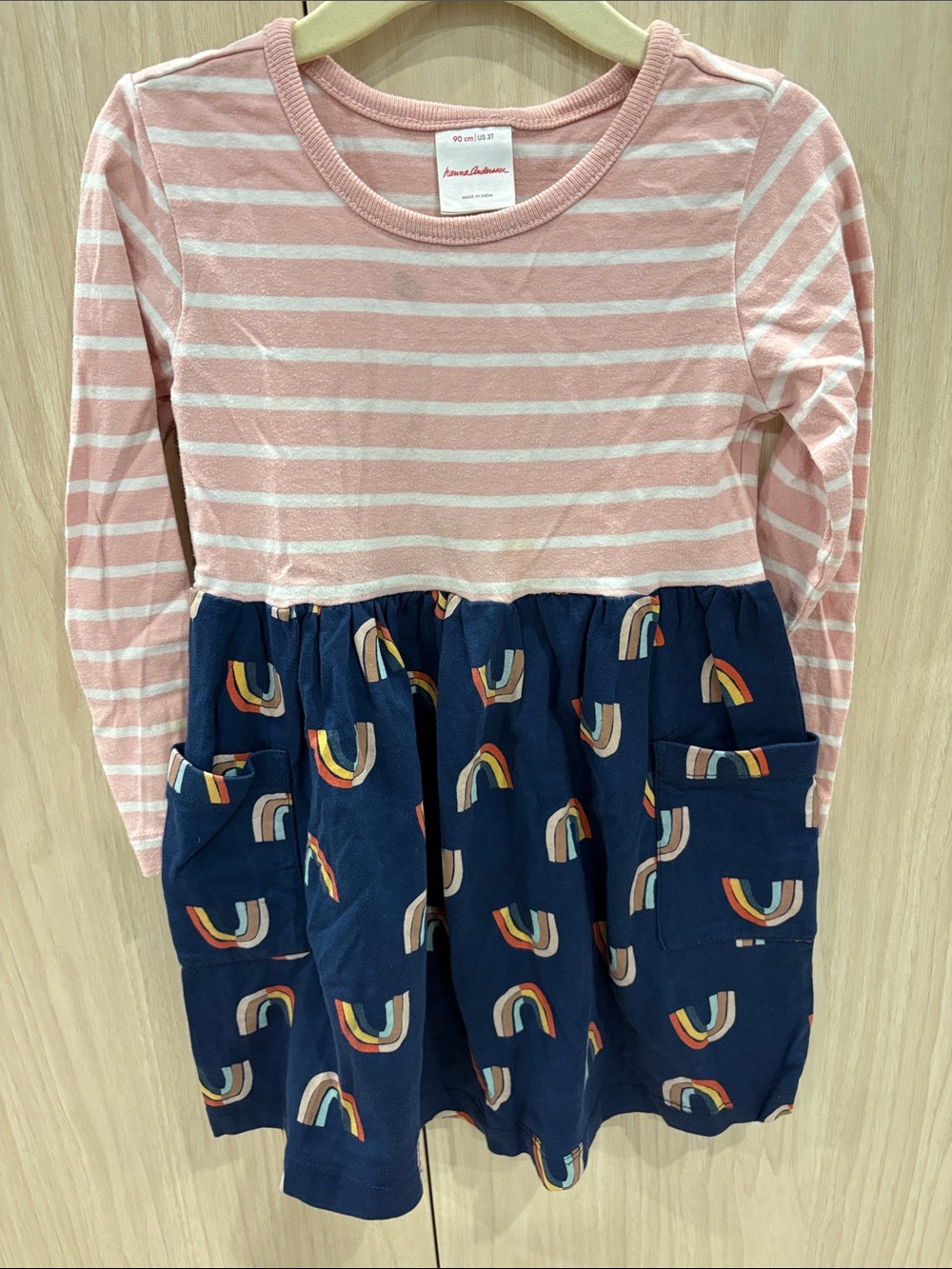 Hanna Andersson Pink Striped Top Navy Rainbow Pocket Dress